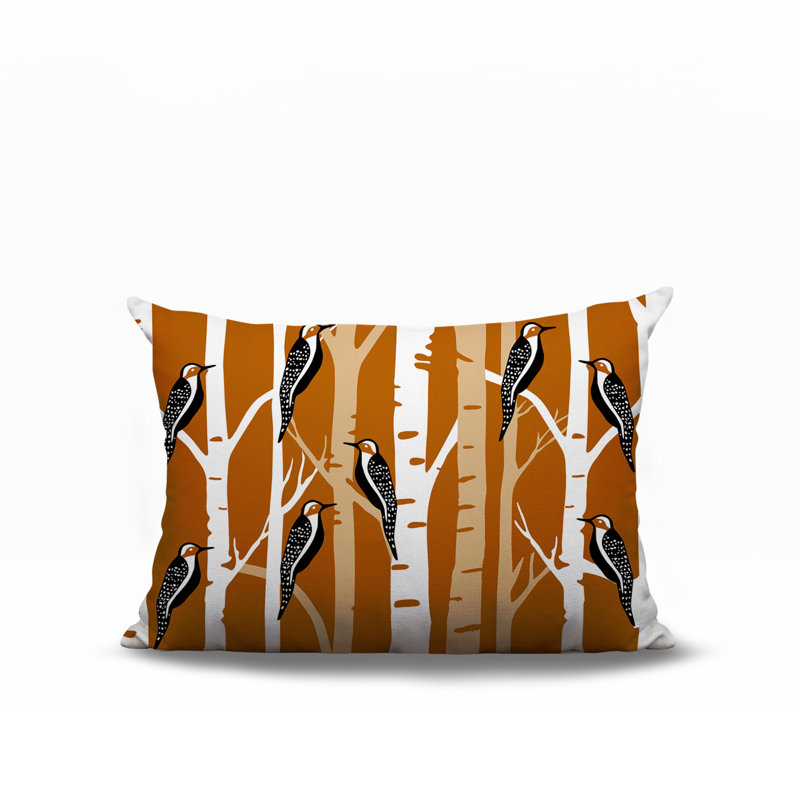 Oreiller réversible intérieur / extérieur Fiore Bird, Orange, Rectangle H 14 po x l 20 po