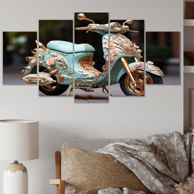 Turquoise or scooter personnalisé cruiser III - décoration murale transport - 5 panneaux