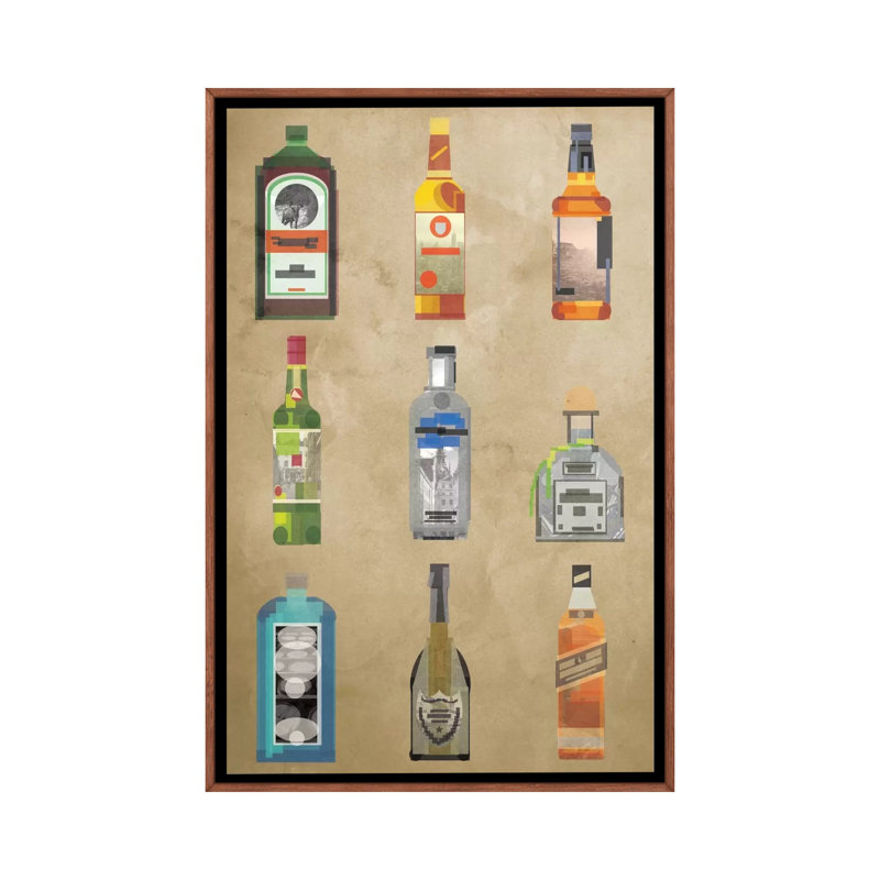 Liquor Bottles - Print on Canvas, 101.6 cm H x 66.04 cm W, Classic Brown Wood Framed