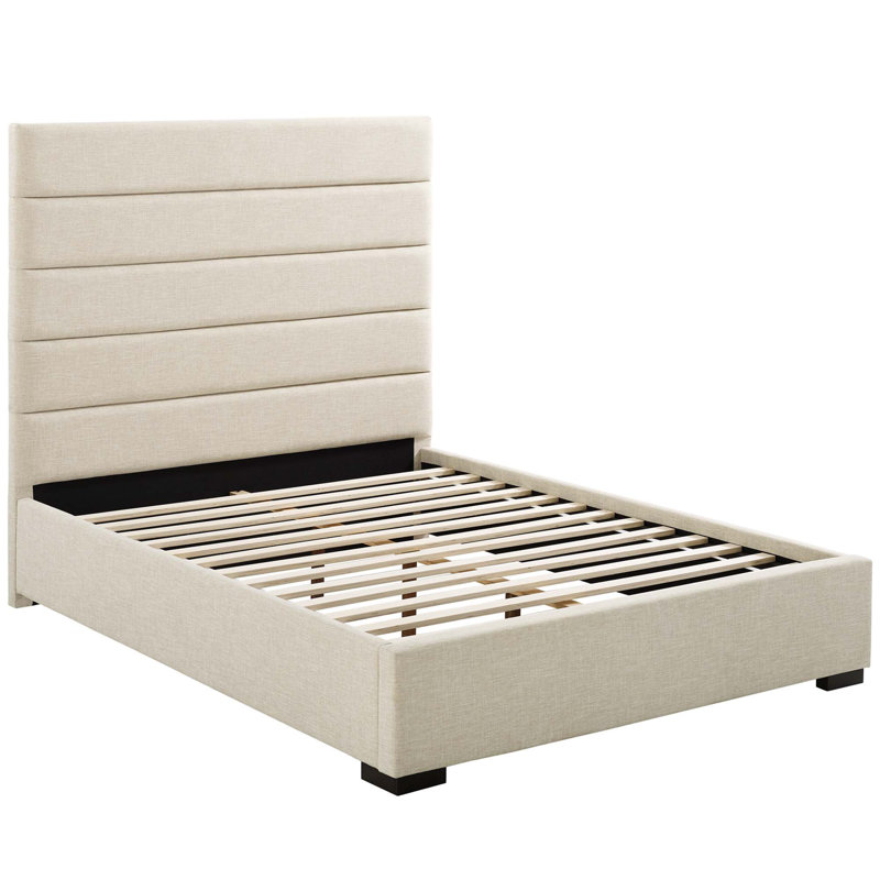 Très grand lit plateforme tapissier Genevieve, Beige