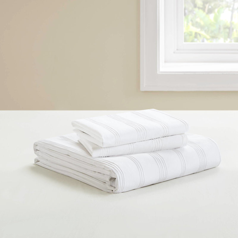 Grand - Housse de couette rayée tissée 3 pièces avec rayures épurées, envers en microfibre et aération naturelle pour la construction du lit, aspect classique