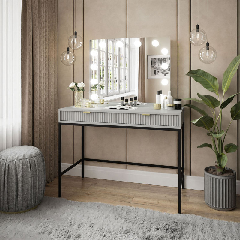 Masiel Dressing Table with Mirror, Gray Matt/Black