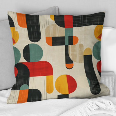 Coussin orange et vert Mid-Century Geomtric Shapes