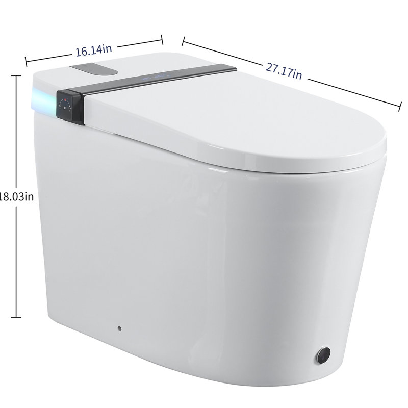 Smart Toilet With Built - In Bidet Seat, Auto Open/Close Foot Sensor, Led Display, Night , Warm Water & Dryer, Revolving Lamp, Side Knob Controls White Modern Ceramic Bathroom Toilet, 27.78 Depth,