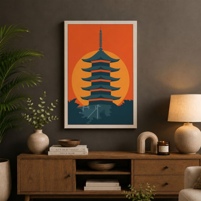 Pagoda at Sunrise Japandi - Wrapped Canvas