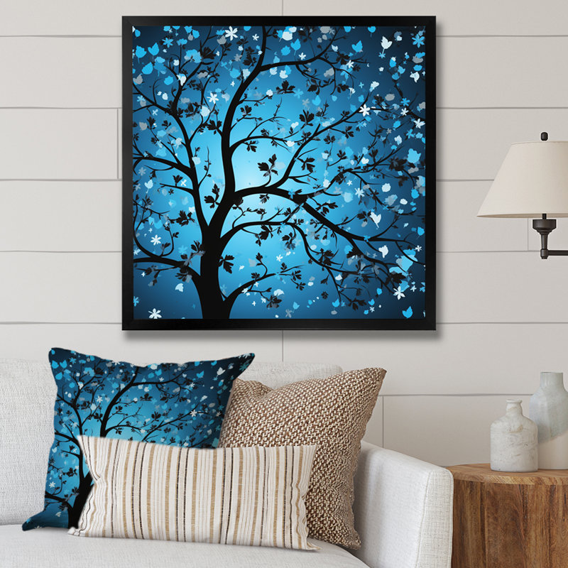 Arbre de lune bleu Revery III - art mural arbre, Noir, H 36 po x l 36 po