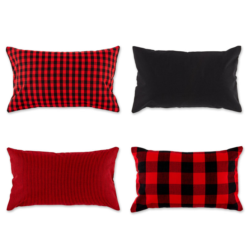Red and Black Gingham Check Cotton Pillow Covers Set of 4