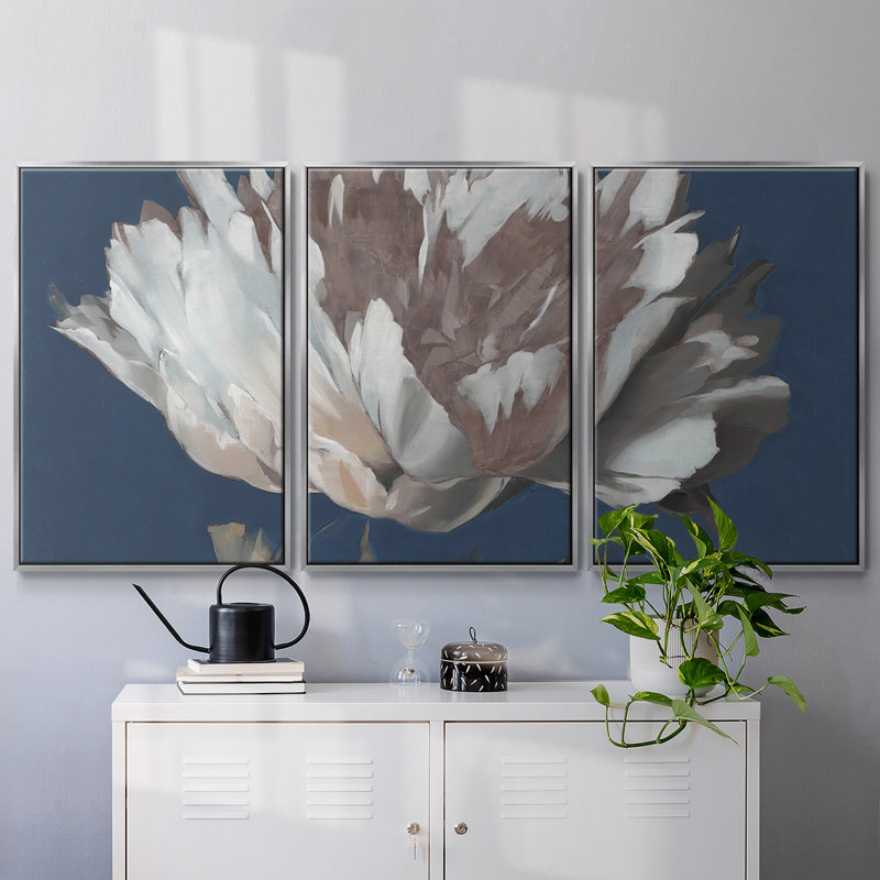 Pivoine blanche 3 pièces, H 40 po x l 78 po x P 2 po, Argent