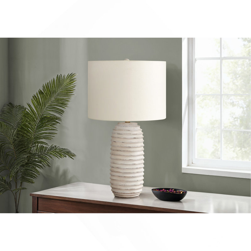 Lighting, H 28 po, lampe de table, résine crème, abat-jour ivoire / crème, transitionnel