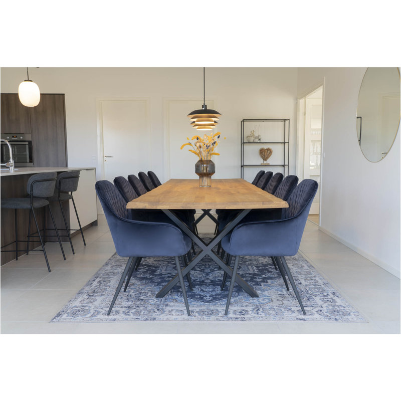Elsass Oak Solid Wood Top Metal Base Dining Table, Light Brown