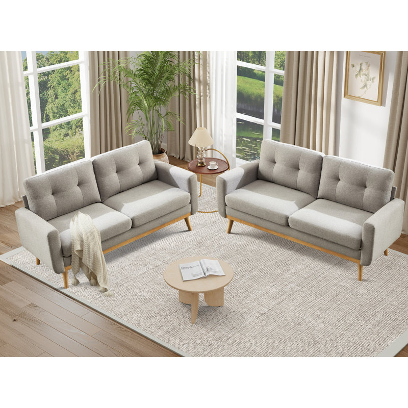 65.4" Wide Upholstered Soft Square Arm Sofa with Solid Wood Legs (Set of 2), Gray