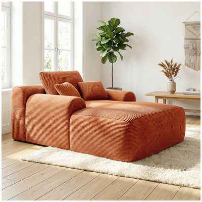 NEW Convertible Chaise Lounge Chair Plush with Wide Armrest & Throw Pillows, Cozy Boneless Sleeper Sofa Bed Armchair, for Living Room, Bedroom, No Assembly Required,Orange,Corduroy