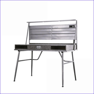 Desks, Modern Industrial Computer Desk with USB Port, 1 Drawer &amp; 2 Shelves, Metal Legs | 47.25”L x 28”W x 50”H | Silver | Metal