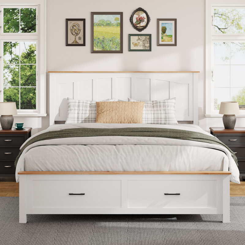 Farmhouse Wood Platform Bed Frame,Queen Size Bed Frame,No Box Spring Needed, Queen