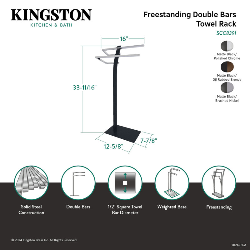 Kingston Brass Edenscape Freestanding Dual Towel Rack, Polished Chrome