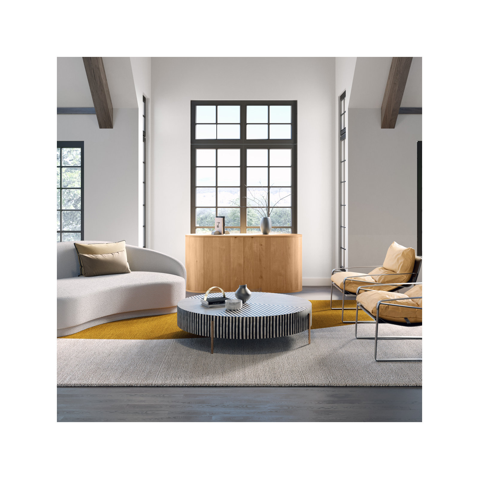 Bron Round Bone Inlay Coffee Table, 12" H x 42" L x 42" W
