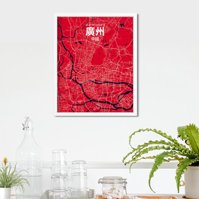 Impression sur carte de la ville de Canton (chinois traditionnel)