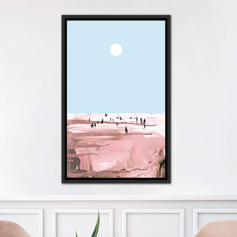 Reproduction d’art graphique rose Beach, H 60 po x l 40po x P 1,5 po, Toile avec cadre noir