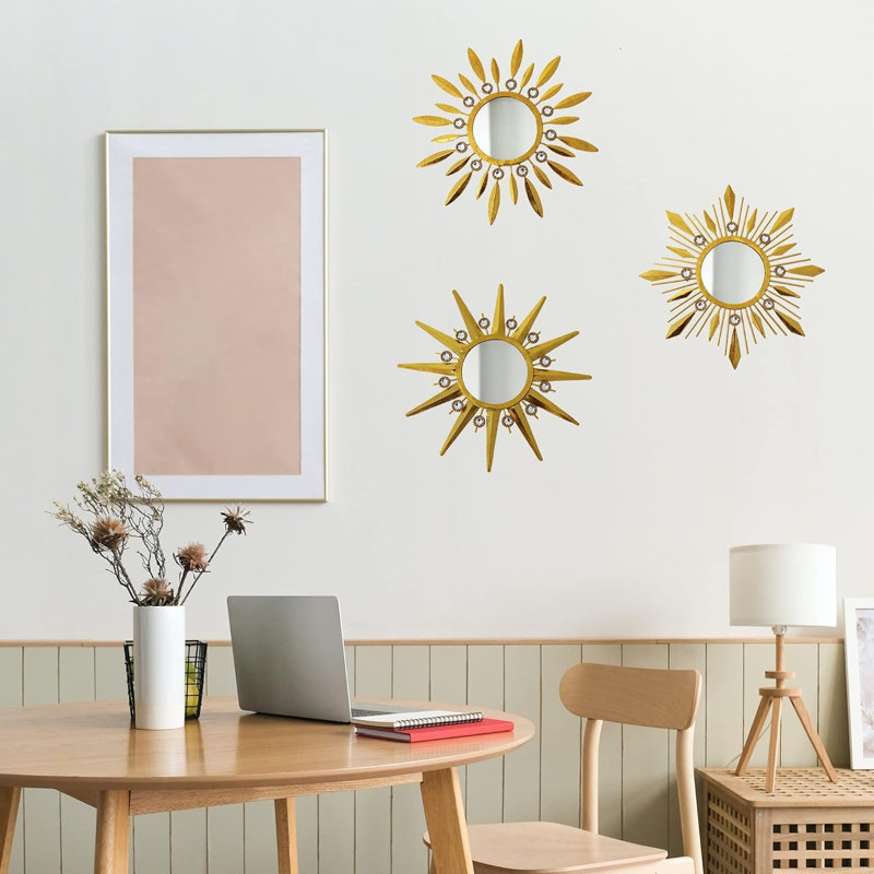 Miroir rond champagne doré pour mur - ensemble de 3 | Décoration et décoration de chambre rétro
