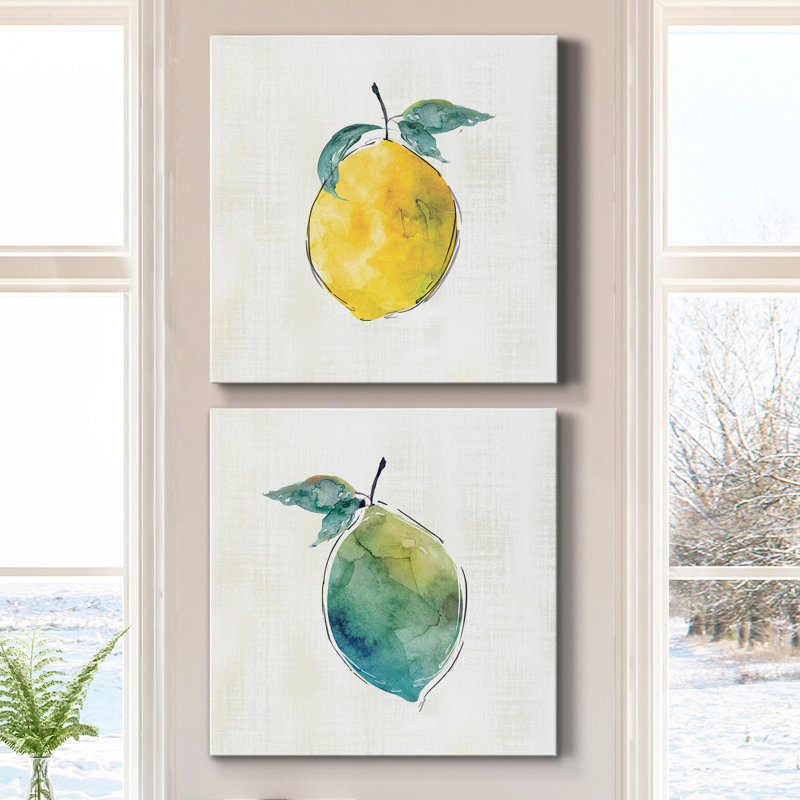 Happy Lemon - ensemble de 2 peintures sur toile tendue, H 16 po x l 32 po x P 1 po