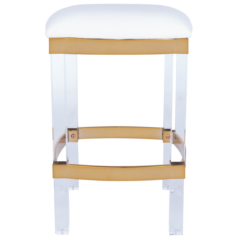 Jordan Acrylic & Leather 24" Counter Stool, White/Gold