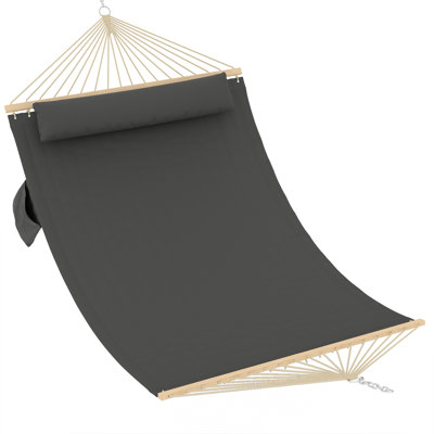 Confortable hamac matelassé pour 2 personnes avec barres d'écartement en bois franc et coussin - capacité de 450 lb - idéal pour la terrasse, la cour ou au bord de la piscine - hamac double extérieur - 350 cm