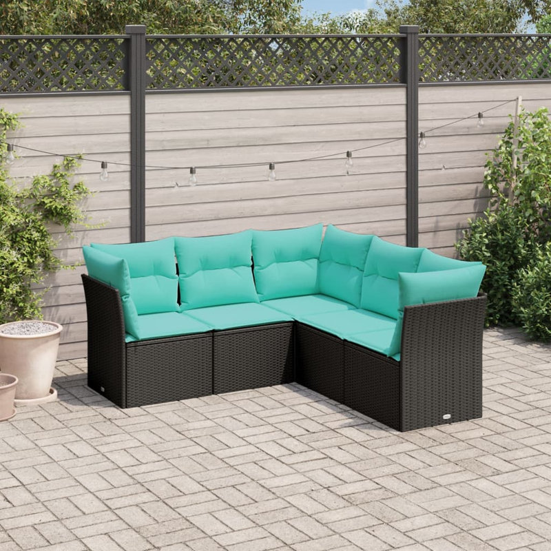  Ensemble de canapé de patio 5 pièces avec coussins en rotin de polyester noir