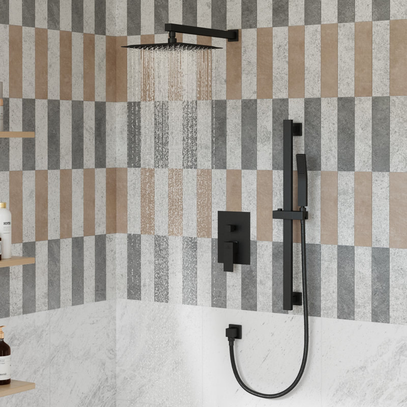 Slidea Complete Rainfall Shower System with Rough in-Valve and Slide Bar, Matte Black