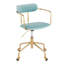 Chaise de bureau contemporaine en métal doré et velours bleu clair