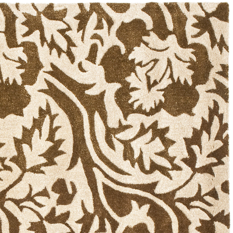 Steve Hand Tufted Wool/Viscose Floral Rug in Tan/Brown, Square 6'