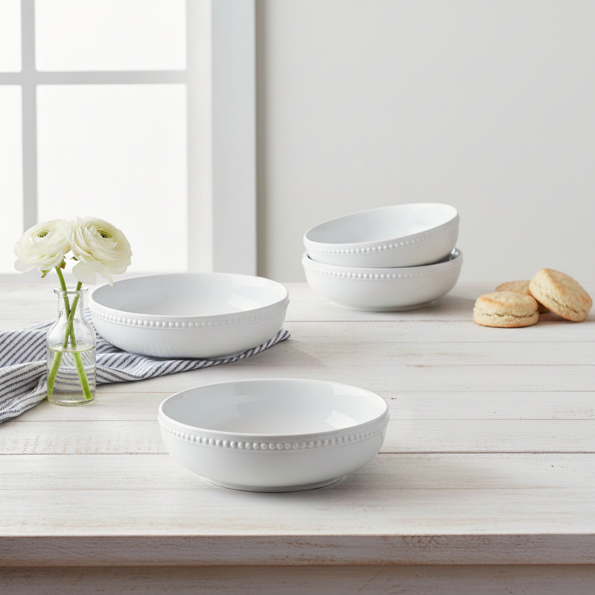 Isra By Fitz and Floyd Beaded Dinner Pasta Bowls, Set Of 4
