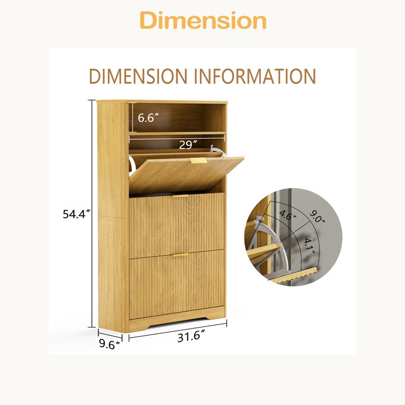 Shoe Cabinet Storage For Entryway Hidden Shoes Storage Cabinet With 3 Flip Drawers, Tall Free Standing Shoe Organizer Rack For Foyer