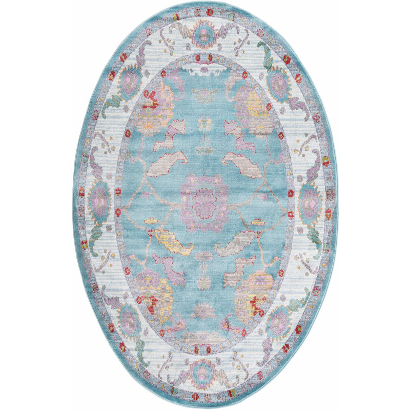 Tapis Paragon_Aqua et bleu, Ovale 5 pi 5 po x 8 pi