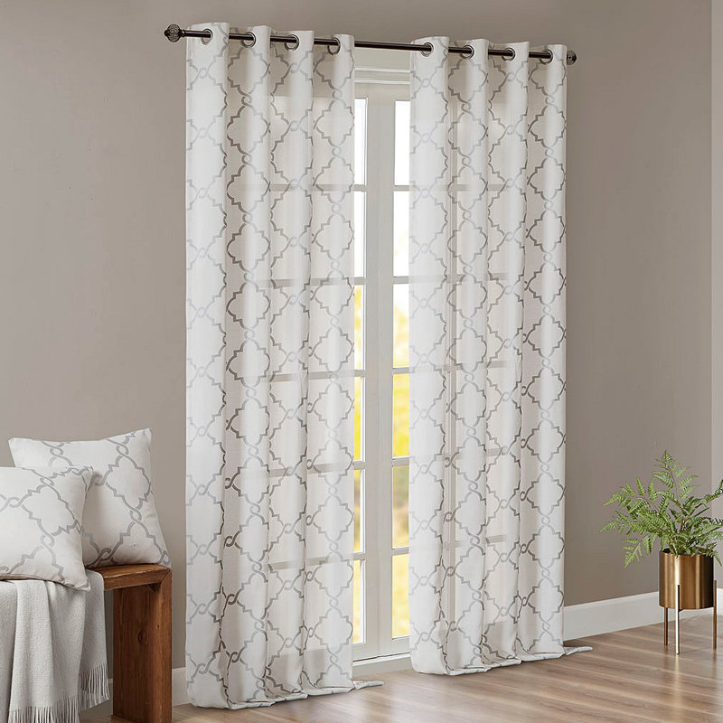 Panneau de rideau à œillets Frwork, L 50,06 po x L 108,04 po, Ivoire / Gris