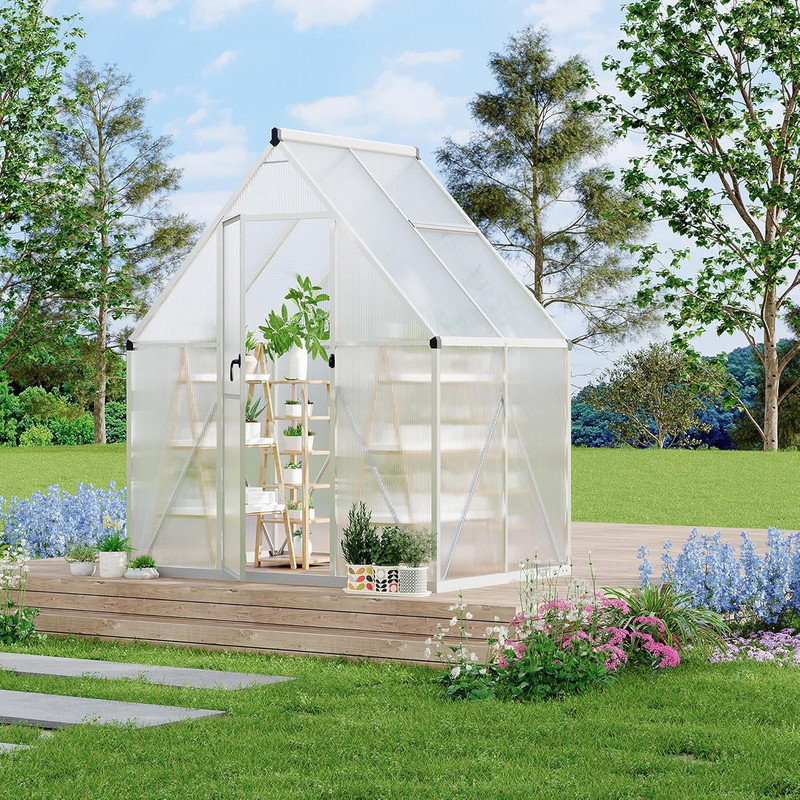 Serre en polycarbonate de 6 pi x 4 pi avec conduit de toit en aluminium, ensemble de jardin d'extérieur robuste