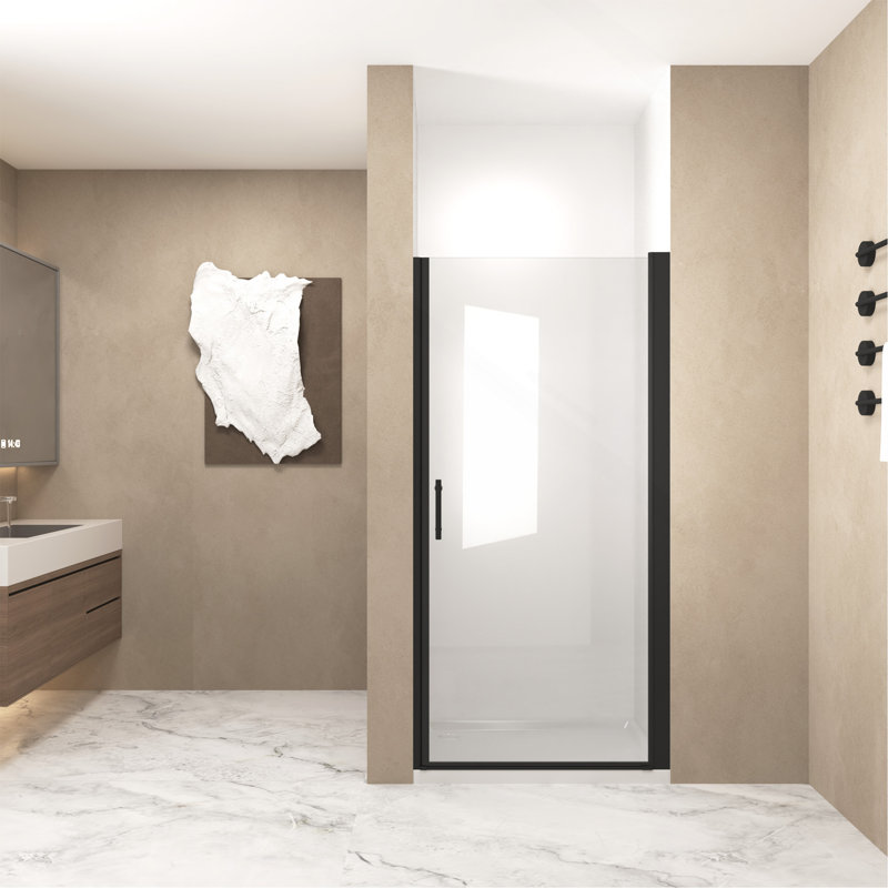 32"x 72" Pivot Shower Door, Matte Black Aluminum Frame, Half Frame ,1/4"(6mm) Tempered Glass Explosion Proof Film