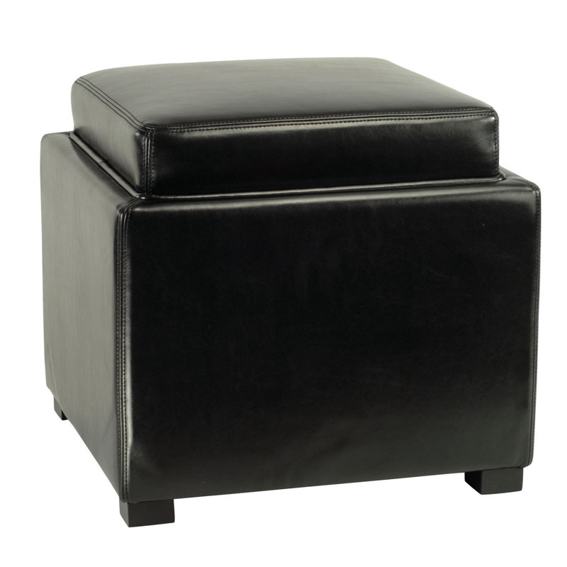 Alesea Upholstered Ottoman, Black Faux Leather