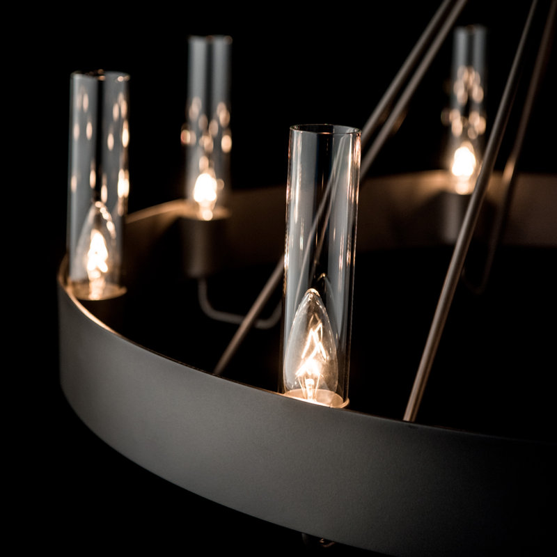 Banded 8 - Light Unique / Statement Wagon Wheel Chandelier, Dark Smoke, Clear Glass