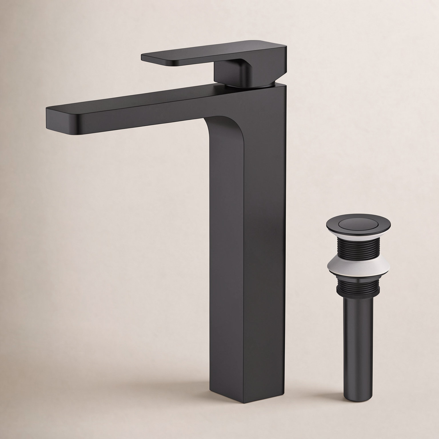 Blaze Vessel Bathroom Faucet with Drain, Matte Black