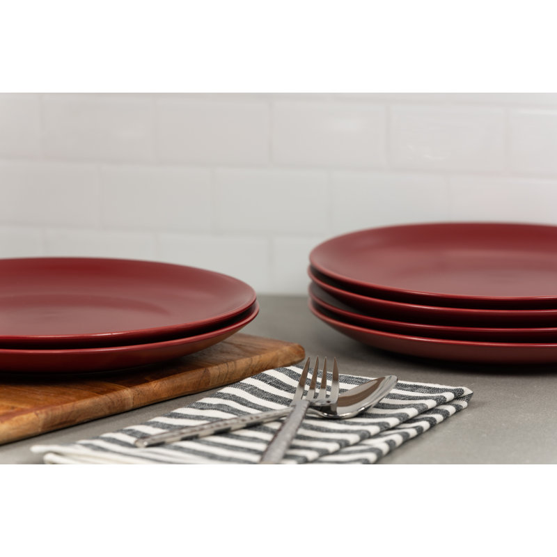 Wazee Matte Red 10.5" Ceramic Dinner Plates, Set of 6