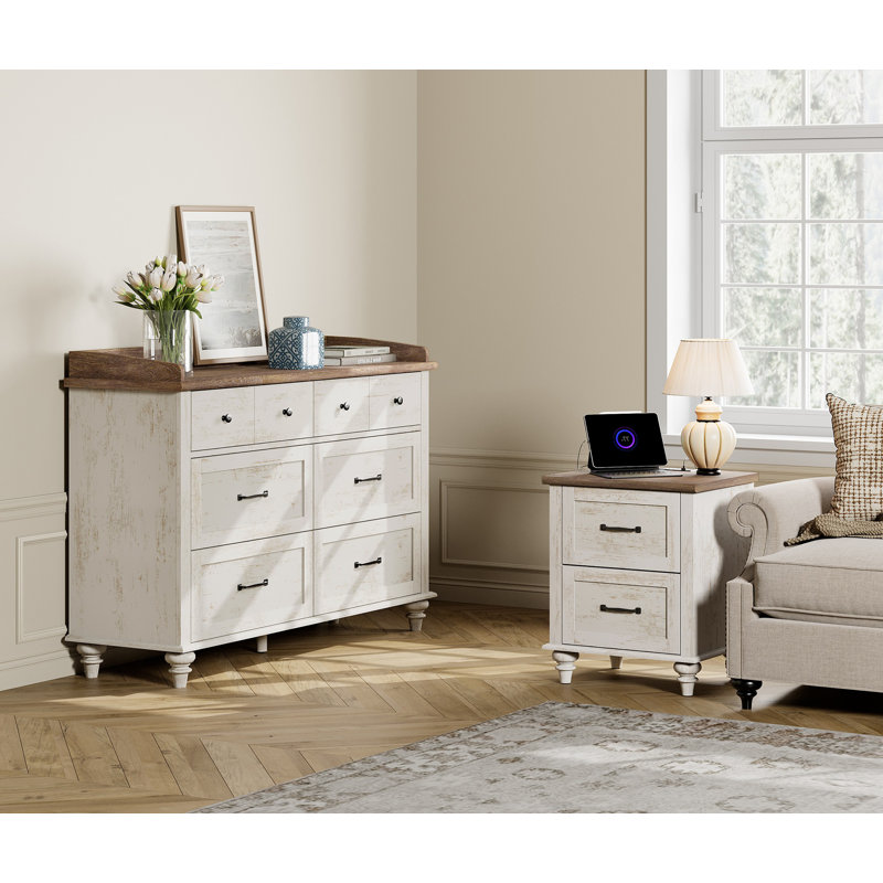 Senon 2 Piece Bedroom Set, Antique White/Brown