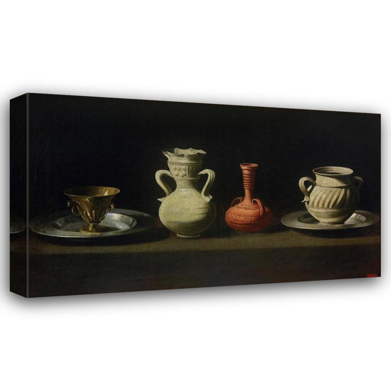 «Still Life with Four Vessels» par Francisco De Zurbaran, reproduction d'art sur toile tendue avec châssis, H 40 po x l 28 po