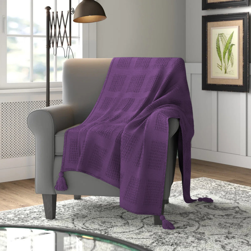  Jeté en coton Waffle Weave, Mauve