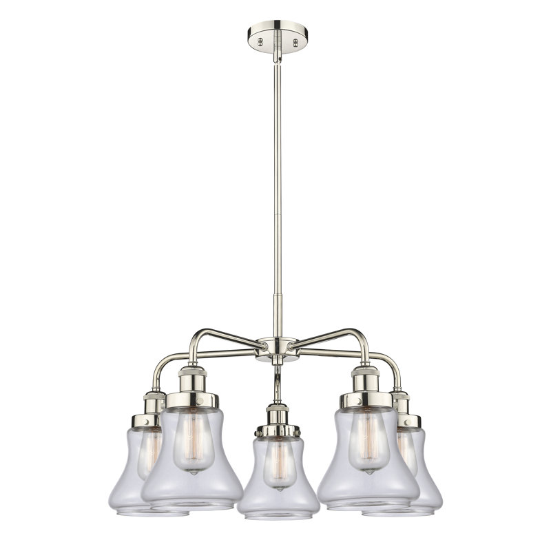 Lustre suspendu 5 lumières 24 po Bhanupriya, Transparent, Nickel poli