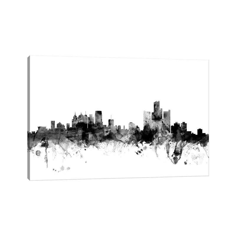 Detroit, Michigan In Black & White by Michael Tompsett - 1 Piece Wrapped Canvas Wall Art, 30.48 cm H x 45.72 cm W