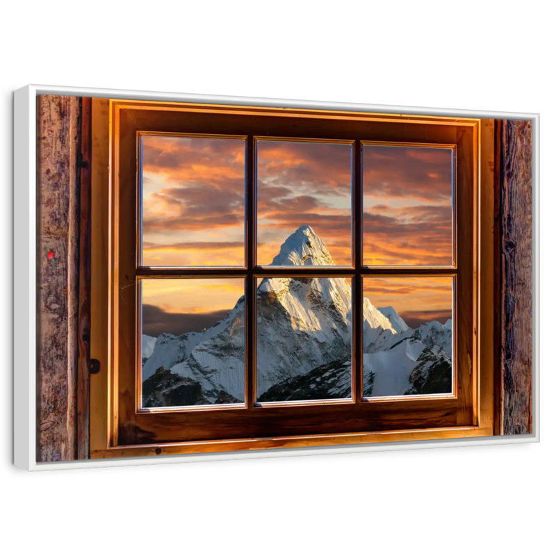 Fenêtre sur l'Himalaya, Cadre flottant blanc, 25 po x 17 po