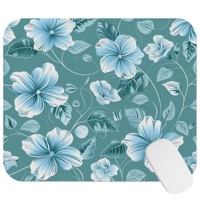 Floral Aquamarine Flowers I Modern Gaming Cute Office Laptop Desk Pad Gift Mat Square Rectangle Non-Slip Mousepad