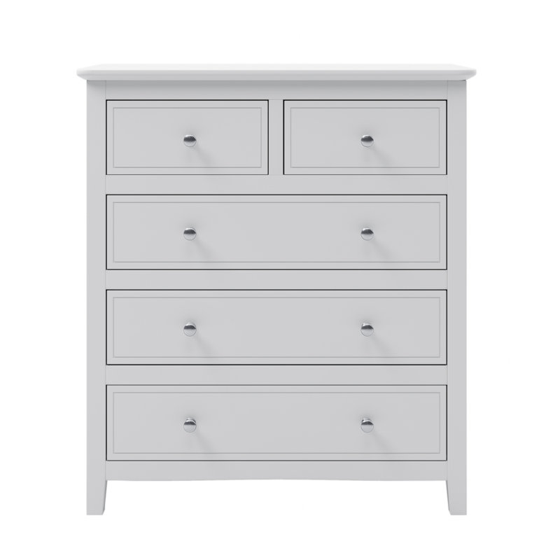 Commode 5 tiroirs en bois massif, Blanc