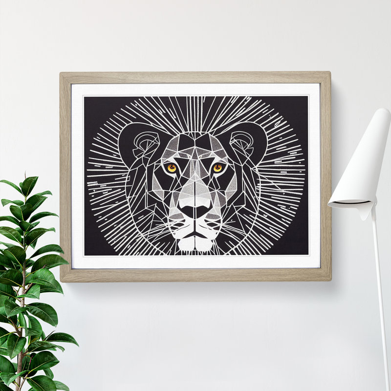 Unique Abstract Lion - Framed Print, 46cm H x 64cm W x 2cm D, Oak