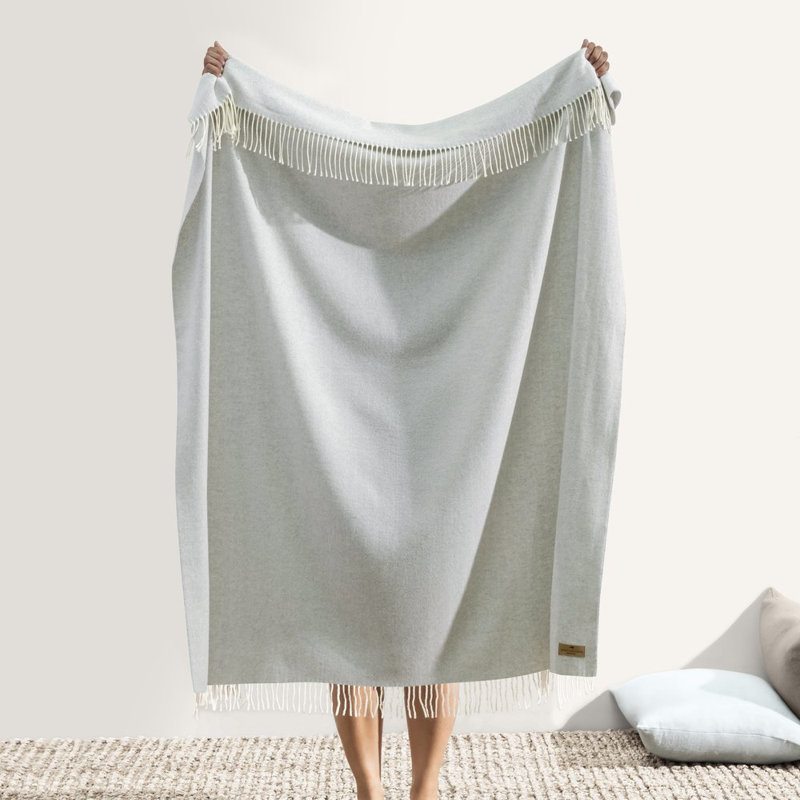 Italian Herringbone Throw Blanket, Light Gray